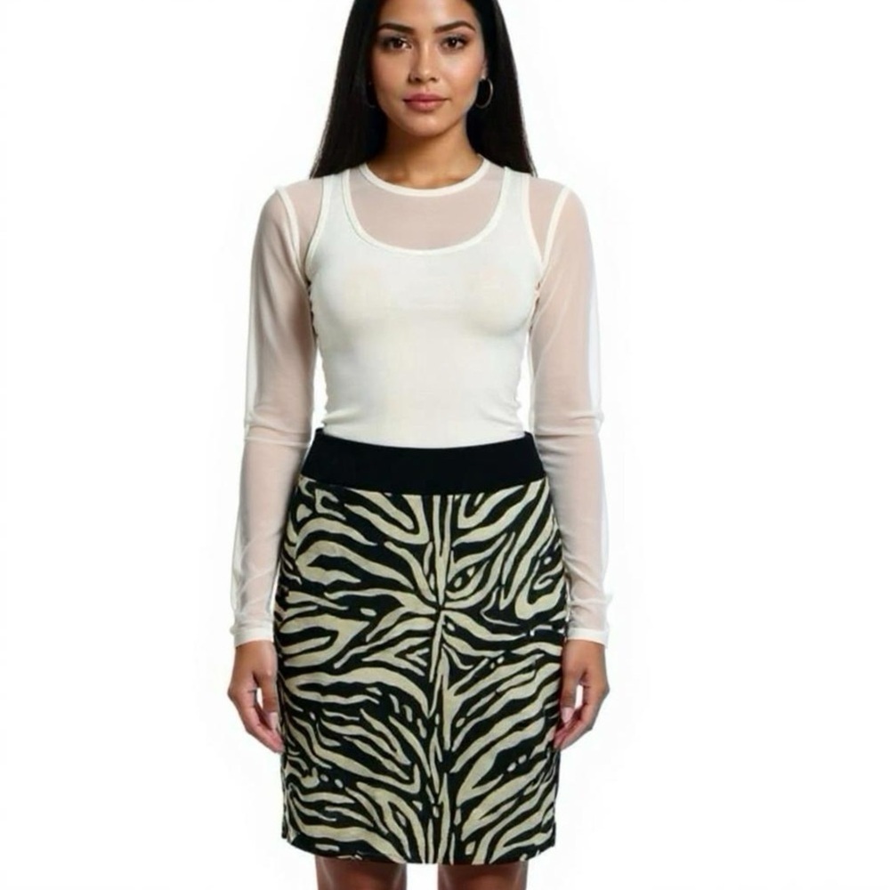 THE LIMITED Zebra Print Sleek Pencil Skirt Womens Sz 6 Beige Black High Rise